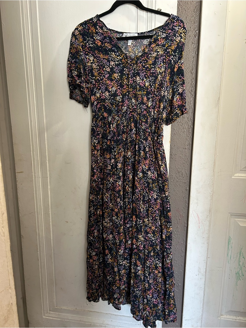 Jessica Simpson Navy Maxi Dress with Pink and Yellow Floral Print